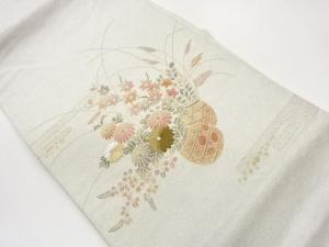 金彩花籠に秋草模様刺繍名古屋帯